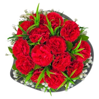 Stroik na cmentarz kompozycja kwiatowa na grób miska serce goździki