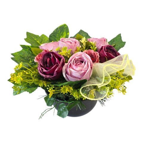 Stroik na cmentarz kompozycja kwiatowa na grób miska z obciążeniem