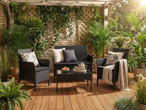 Zestaw mebli ogrodowych CAMELIA czarna czarne poduszki