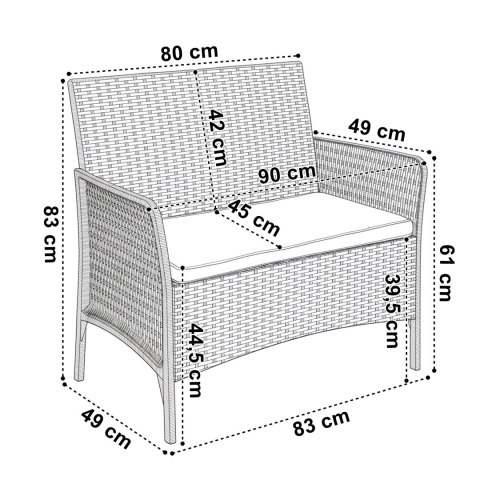 Zestaw mebli ogrodowych CAMELIA czarna czarne poduszki