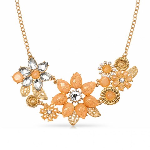 Efektowny naszyjnik KOLIA Kwiaty, złoto, pomarańcz N1091
