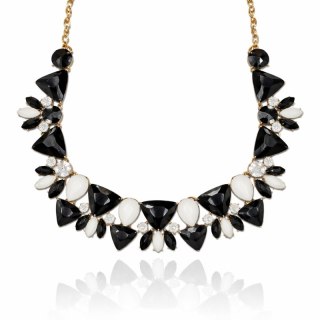 Efektowny naszyjnik KOLIA kryształy czarno białe, złoty N1095