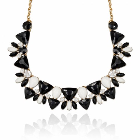 Efektowny naszyjnik KOLIA kryształy czarno białe, złoty N1095
