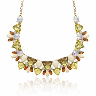 Efektowny naszyjnik KOLIA kryształy, zielony, brąz, beż N1094