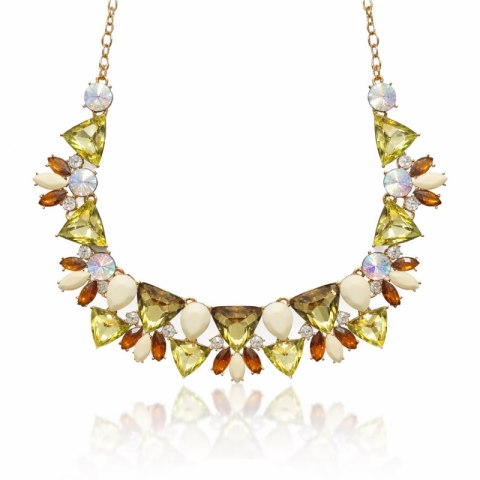 Efektowny naszyjnik KOLIA kryształy, zielony, brąz, beż N1094