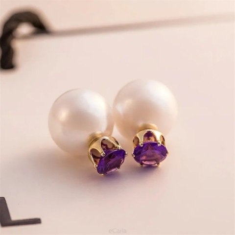 Kolczyki Kule Triball Perłowe z fioletowym Kryształem K70FIO