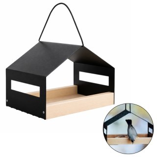 Nowoczesny karmnik, domek dla ptaków, duży metalowy, drewniana podstawa PT06