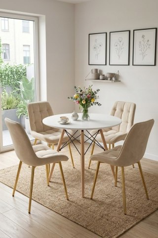 Krzesło BERA - aksamit beż jasny / nogi złote x 4