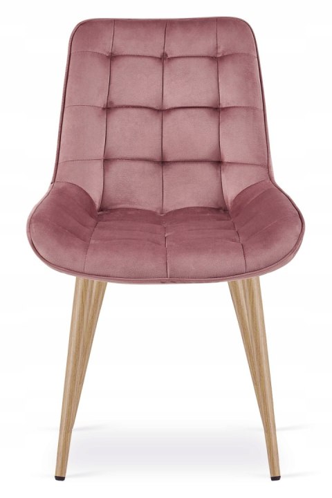Krzesło BERA - aksamit róż ciemny / nogi dąb x 4