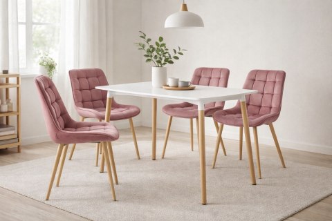 Krzesło BERA - aksamit róż ciemny / nogi dąb x 4