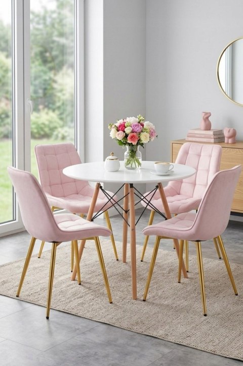 Krzesło BERA - aksamit róż jasny / nogi złote x 3