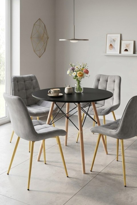 Krzesło BERA - aksamit szary jasny / nogi złote x 3