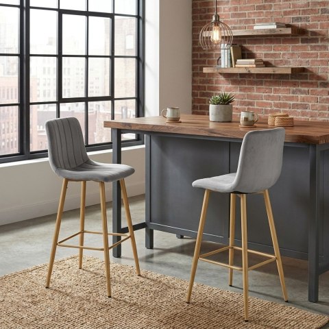 Hoker POZZA - aksamit szary jasny / nogi dąb x 4