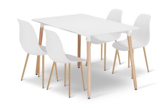 Zestaw Stół ADRIA 120cm x 80cm - biały + 4 krzesła WAT białe / nogi naturalne