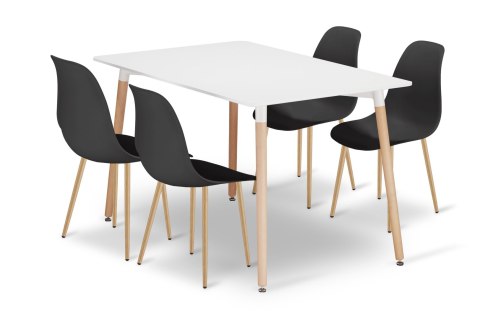 Zestaw Stół ADRIA 120cm x 80cm - biały + 4 krzesła WAT czarne / nogi naturalne