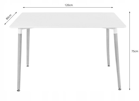 Zestaw Stół ADRIA 120cm x 80cm - biały + 4 krzesła WAT szare / nogi naturalne