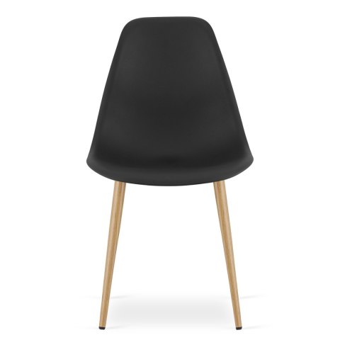 Zestaw Stół KAMI Okrągły 80cm - biały / naturalne nogi + 4 krzesła WAT czarne / nogi naturalne