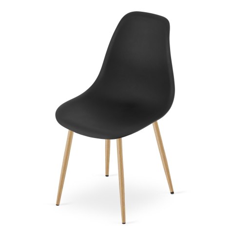 Zestaw Stół KAMI Okrągły 80cm - biały / naturalne nogi + 4 krzesła WAT czarne / nogi naturalne
