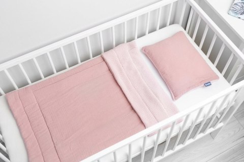 KOMPLET DO ŁÓŻECZKA DZIERGANY Z MUŚLINĄ RÓŻOWY