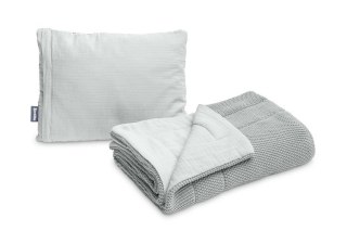 KOMPLET DO ŁÓŻECZKA DZIERGANY Z MUŚLINĄ SZARY