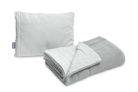 KOMPLET DO ŁÓŻECZKA DZIERGANY Z MUŚLINĄ SZARY