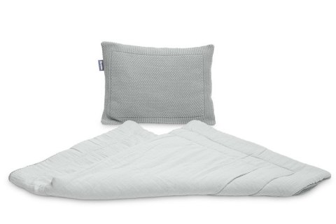 KOMPLET DO ŁÓŻECZKA DZIERGANY Z MUŚLINĄ SZARY