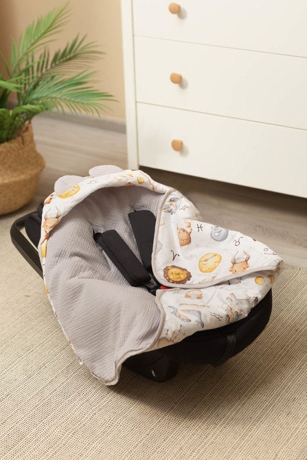 OTULACZ MUŚLINOWY DO FOTELIKA - ZODIAK SZARY